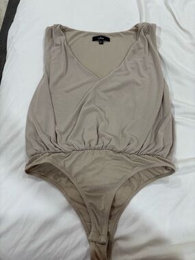 Lulu's Neutral Taupe V-Neck Bodysuit